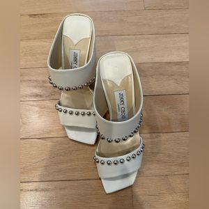 Jimmy Choo MATTY 85 mules- sandals. Size 36. Off White/ with silver studs